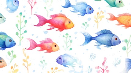 Obraz premium Tropical Seamless Pattern with Small Fishes and Jellyfish - Professional Ocean Theme Design