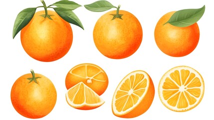 Collection of Vibrant Oranges on White Background for Culinary Graphics and Food Branding