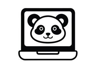 Black Panda Head On Clipart Outline Vintage Old Computer
