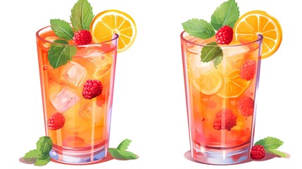 Refreshing Summer Fruit Cocktail with Orange and Pink Shades, Garnished with Berries