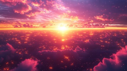 Fototapeta premium A retro 80s synthwave background with neon grid, sunset, and vaporwave sky