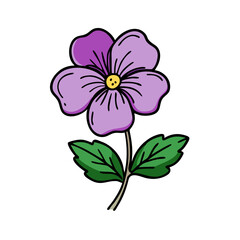 Illustration of a purple flower with green leaves floral design botanical drawing nature art