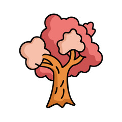 Illustration of a pink tree drawing with brown trunk for nature and spring designs element