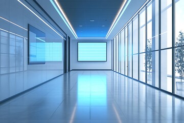 Obraz premium Modern Office Atrium: Blue Glass Ceiling with Natural Light 