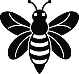 flat bee icon with wings on white background