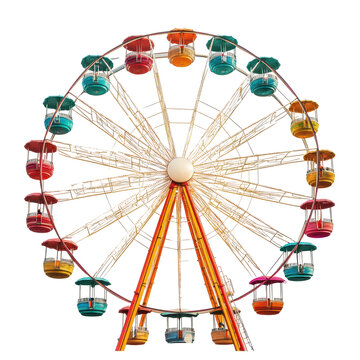 Colorful Ferris wheel spins in amusement park under clear sky during sunny day