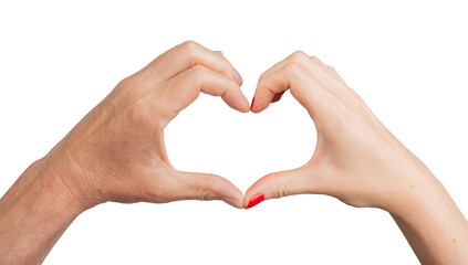 Hands forming a heart, symbolizing love and intimacy. A powerful bond between man and woman, representing trust, support, and connection. isolated on white background..