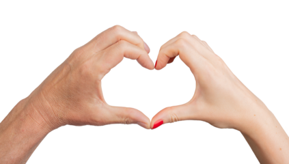 Hands forming a heart, symbolizing love and intimacy. A powerful bond between man and woman, representing trust, support, and connection. isolated on white background..