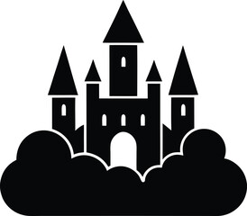 flat castle in clouds icon on white background .eps
