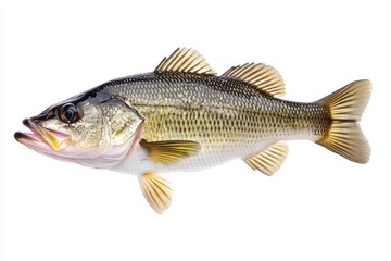 Fototapeta premium A detailed close up of a largemouth bass showcasing its intricate scales and vibrant colors against a stark white background Sharp