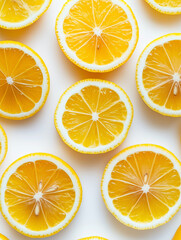 Fresh Juicy Lemon Slices on White Background &ndash; Vibrant Top-Down Citrus Photography