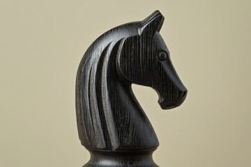 A meticulously carved dark wood chess knight, exhibiting detailed craftsmanship and a regal profile.