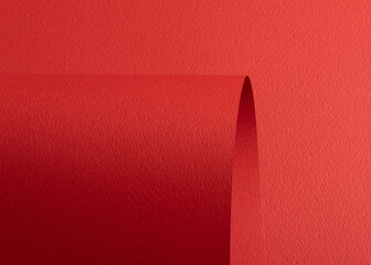 Paper texture with bright red tone, smooth matte surface and curved composition, clean vivid red...