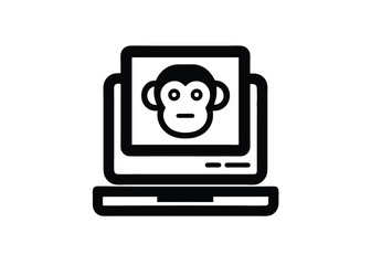 Black Clipart Outline Computer And Monkey Head Icon