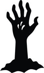 flat zombie hand rising from ground on white
