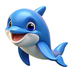 playful blue cartoon dolphin with light underbelly isolated transparent background png, vibrant animated dolphin with cheerful expression in 3d plastic style