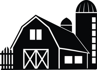 hand drawn barn and silo on white 