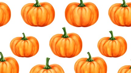 Seamless Pattern with Fresh Orange Pumpkins on White Background for Autumn Harvest Design Projects