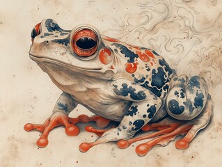 Japanese Tattoo Design of Ancient Frog Illustration
