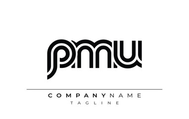 PMU Creative Unique Modern Letter Logo Design. Stylized logo featuring a unique letter design, presenting abstract minimalist aesthetics and modern appeal.