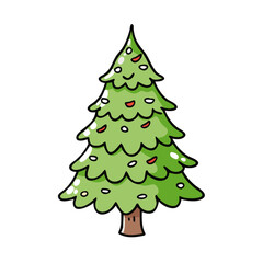 Cartoon christmas tree illustration vector graphic design for holiday xmas celebration season card