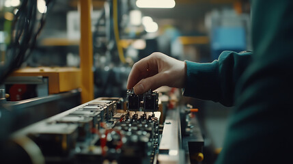 Hand Placing Component on Circuit Board in Factory