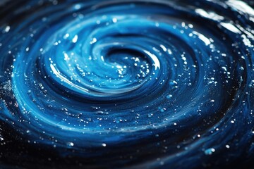 Swirling blue liquid with glittering particles, creating a mesmerizing cosmic effect.
