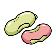 Illustration of fresh beans vector drawing of green and pink beans healthy food ingredient vector