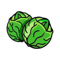 Two cartoon brussels sprouts illustration for healthy eating vegetarian diet and cooking recipes ideas