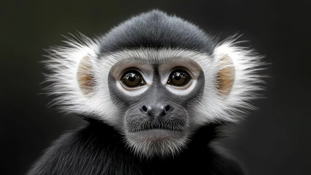 A striking featuring the expressive face of a monkey, displaying a sense of surprise or shock.