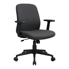 Fototapeta premium Modern Gray Office Chair with Black Armrests Wheels for Workspace Comfort Isolated on Transparent Background