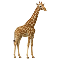 Fototapeta premium Young giraffe standing isolated transparent background wildlife animal