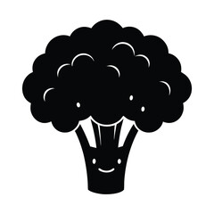 Happy smiling broccoli vegetable black and white silhouette illustration