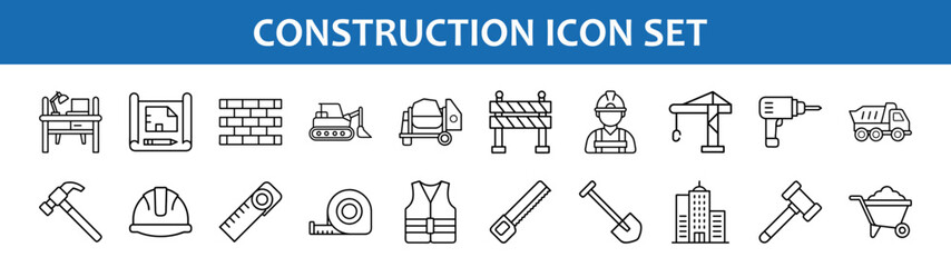 Construction icon set vector design illustration featuring building tools and construction equipment elements