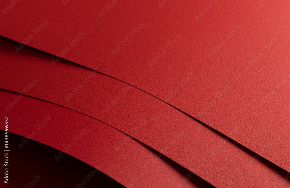 Poster red paper texture with vibrant fire red and scarlet tones, bold geometric design with rolled and cur