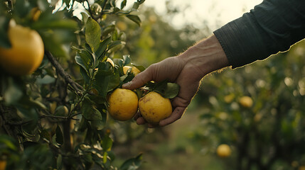 Hand Picking Lemons from a Tree
