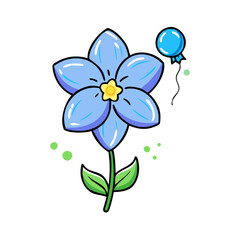 Illustration of a flower, blue flower, balloon, floral, nature, plant, spring, bloom, art