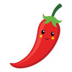 Cute cartoon red chili pepper with a happy smiling face isolated