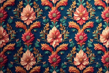 Obraz premium Intricate floral damask repeating pattern, rich detail, silver, decoration