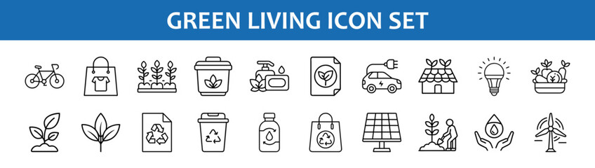 Eco friendly green living sustainability icons set vector illustration renewable energy resources