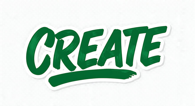 The word "CREATE" rendered in a dynamic, vibrant green brush script or hand-lettering style