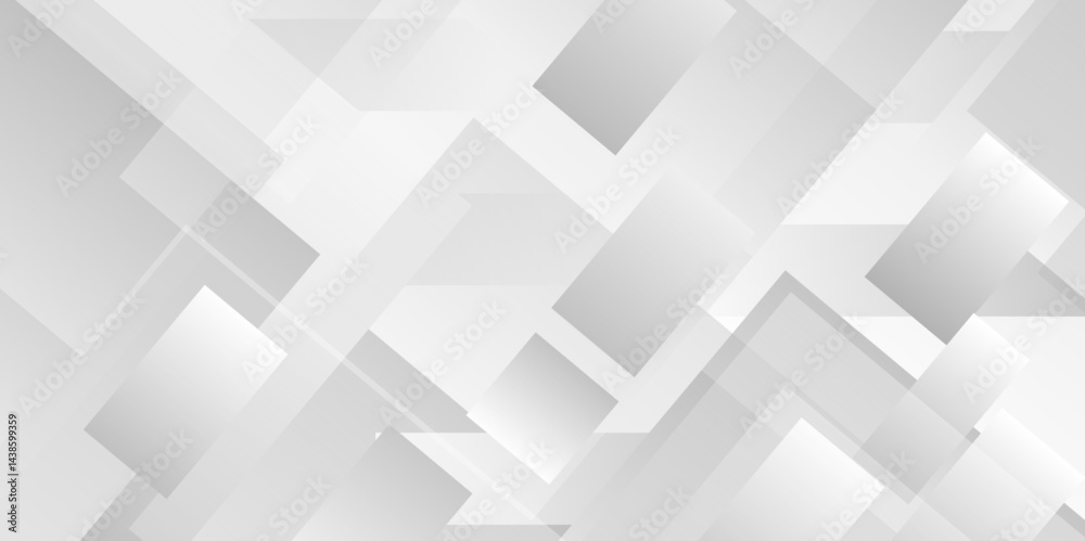 Fototapete white and gray overlap triangle geometric technology pattern. minimal rectangle randomly arranged wh