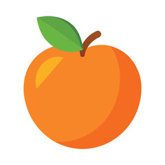 Simple orange fruit illustration isolated on white background with leaf and stem