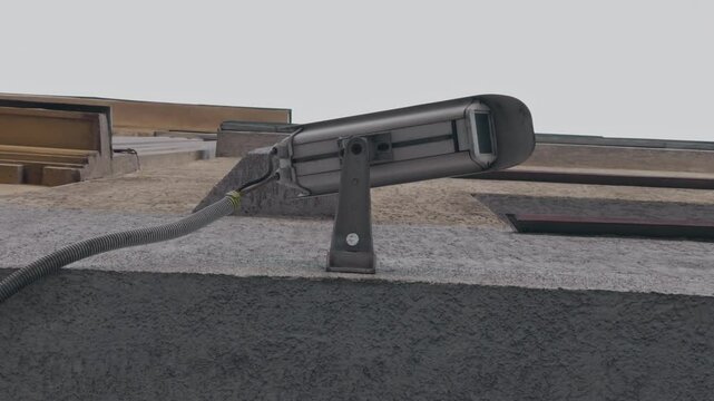 An InDepth Detailed CloseUp of a Surveillance Camera that is Installed on the Exterior of a Modern Building Structure