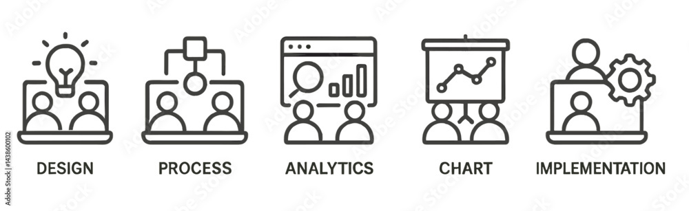 Poster Visual representation of design process, analytics, chart creation, and implementation in teamwork settings