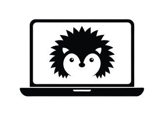 Hedgehog Head Icon on Vintage Laptop Screen