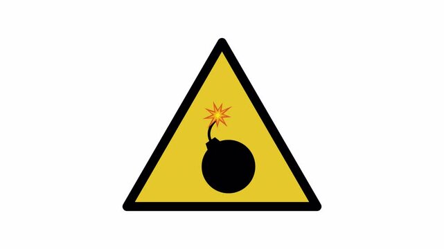 Bomb Warning Sign Animation. This looped video features an animated bomb inside a warning sign, with an alpha channel on a transparent background.