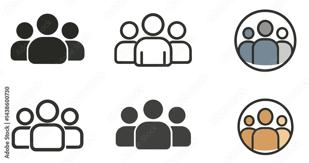 Aufkleber Group of simple human figures representing diverse communities and interactions in various styles and colors