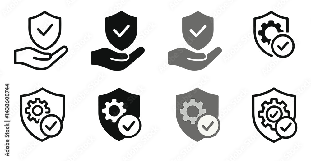 Poster various shield icons depicting security and protection in digital technology and services