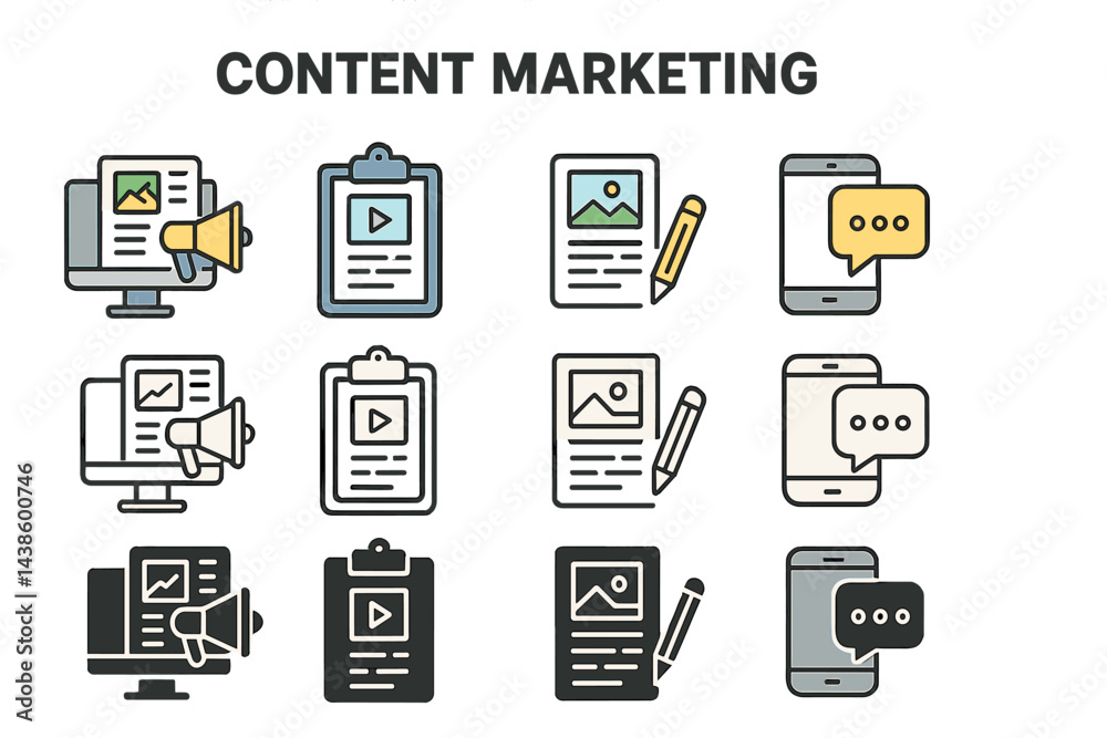 Leinwandbilder various elements illustrating content marketing strategies in a digital landscape with diverse forma